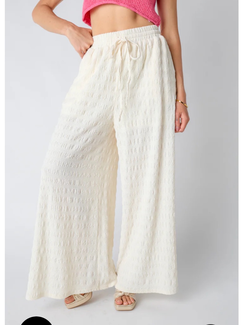 NWT Vestique Boutique Textured Cream Wide Leg Flowy Pants Size Small